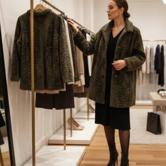 Anthropologie Greylin Women’s Green Faux Sherpa Teddy Coat Cozy Winter Jacket - Picture 8 of 10